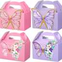 MotiMind 24 Pcs Butterfly Party Favor Boxes, 3D Decorative Gable Treat Boxes for Special Celebration Wedding Bridal Shower Anniversary, Cardboard Goodie Bag with Handles for Guests Treats Candy (Cute)
