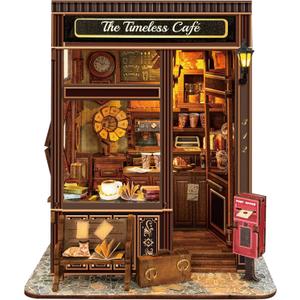 The Timeless Cafe Book Nook Vintage Miniature Dollhouse with LED Lighting, DIY 3D Puzzle Bookshelf Decor for Adults, Coffeehouse Gifts for Book Lovers
