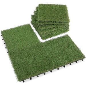 Artificial Grass Turf Tiles Interlocking Set 10 Pieces, Fake Grass Tiles Self-draining for Pet Indoor/Outdoor Flooring Decor,11.8x11.8 inches