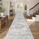Washable 2.6x14 Runner Rug - Non Slip Long Vintage Hallway Runner Rugs for Kitchen Stain Resistant Indoor Mat Waterproof Carpet for Living Room Entryway Ivory/Gray