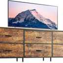 Huuger 63 Inch Long Dresser for Bedroom, Wide TV Stand for 55, 65, 70 Inch TV, 6 Drawer Dresser for Closet with Fabric Drawers, Storage Organizer for Bedroom, Entryway, Rustic Brown