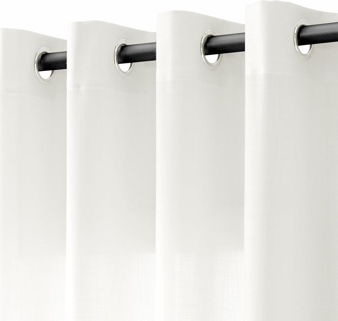 Ivory Linen Curtains 84 Inch Length 2 Panels for Living Room Bedroom, Light Filtering Sheer Curtains 84 Inches, Modern Farmhouse Grommet Semi Sheer Soft Privacy Drapes, Ivory, 52"W x 84"L (Pack of 2)