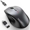 TECKNET Wireless Mouse Jiggler, USB-C Rechargeable Mouse, Silent Mouse Quiet Click, Build-in Mouse Mover, 6400 DPI Ergonomic Mouse, 2.4G Cordless Computer Mice for Mac, Laptop, Desktop, PC (Grey)