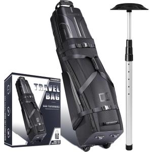 CHAMPKEY Professional Golf Travel Bags for Airlines with Password Lock - Hard Case Golf Travel Bag with Support Pole and Oversized Wheels (Gray)