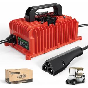 10L0L Smart Golf Cart Battery Charger for EZGO TXT & RXV, 15 AMP 48 Volt Golf Cart Charger with 3-pin Triangular Plug Fits Lead-Acid and Lithium Battery (Red)