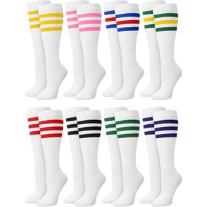 8 Pairs Kids Striped Tube Socks Cotton Knee High Colorful Retro Socks for Kid Boys Girls 6-10 Years