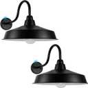 Dusk to Dawn Barn Light Outdoor, 16 Inch Dome Large Farmhouse Exterior Light Fixture Wall Mount, Industrial Outdoor Wall Sconce Outside for House, Shop, Porch, Garage, Black, 2 Pack