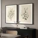 Framed Vintage Neutral Botanical Wall Art for Bedroom, 2 Piece 16x20 In, 16" W x 20" H x 2Pcs