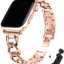 Slim Metal Band for Apple Watch Bands for Women 40mm 41mm 42mm 44mm 45mm 46mm 38mm 49mm,Thin Stainless Steel Strap Adjustable Wristband for iWatch Bands Series 11 10 9 8 7 6 5 4 3 2 SE2/3 Ultra 2/3 (03-Rose Gold)