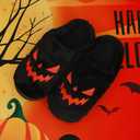 Spooky Slides Halloween Jack O Lantern Pumpkin Indoor Outdoor Fuzzy House Slippers Shoes Gifts For Women Men (7-8 Women/5-6 Men, Black)