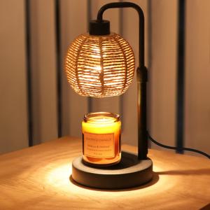 Candle Warmer Lamp with Timer Dimmable, Natural Weaving Boho Electric Candle Lamp, Wax Warmer Lamp for Mothers Day Gifts for Mom, House Warming Gifts New Home Decor (Black)
