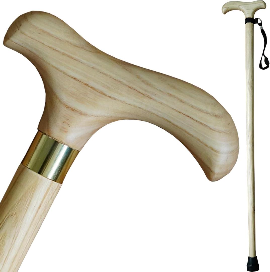 Unstained Raw Wood Walking Cane DIY Wooden Walking Stick for Men Women Seniors with Wrist Strap and Rubber Tip -36 Inches