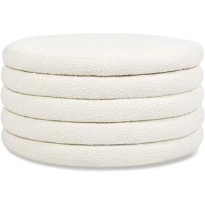 Jennifer Taylor Home Fuji 36" Upholstered Boucle Round Storage Ottoman (Ivory Off White Boucle)
