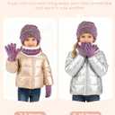 3 Pcs Kids Winter Hat Scarf Gloves Set Boys Girls Thick Warm Beanie Hat Knitted Neck Warmer Fleece Lined Gloves (2-6 Years, Purple Red Mix)