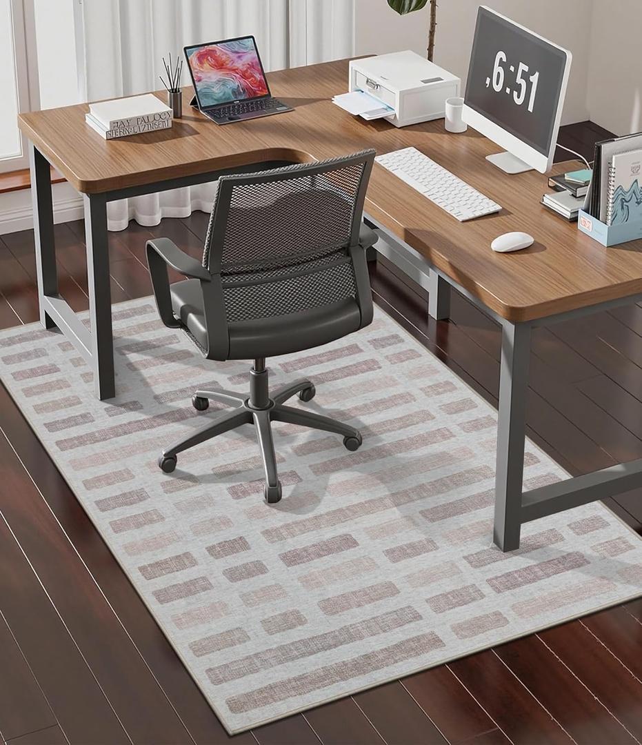 chakme Office Chair Mat for Hardwood Floor, 48"x36" Easy Glide Computer Desk Mat Protector for Rolling Chair Under Desk Rug Nonslip Backing, Machine Wash, (Plaid) (Dark Beige Plaid)