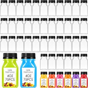 Gerrii 75 Pcs 4 oz Liquid Vial Plastic Juice Bottle with Lid Reusable Clear Beverage Container, Freezer Safe, Leakproof for Juice, Milk, Smoothies, Drinking, Fridge, Water and Other Beverages(Black)