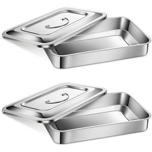 Zabbay 2 Medical Surgical Trays 201 Stainless Steel Dental Instruments Tray Organizer Holder Sterilized Metal Box with Lid and Handle Grip for Medical Surgical Dental Instruments (9 Inch)