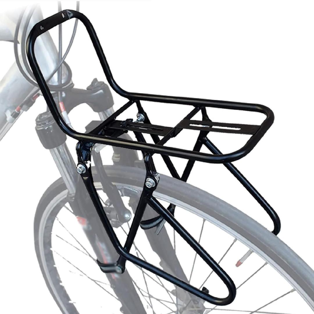 Bicycle Front Rack, Bike Luggage Touring Carrier Racks 15KG Capacity Mountain Bike Pannier Cycling Equipment Stand Footstock for Cargo Luggage Picnic Carrier Rack, Black 2