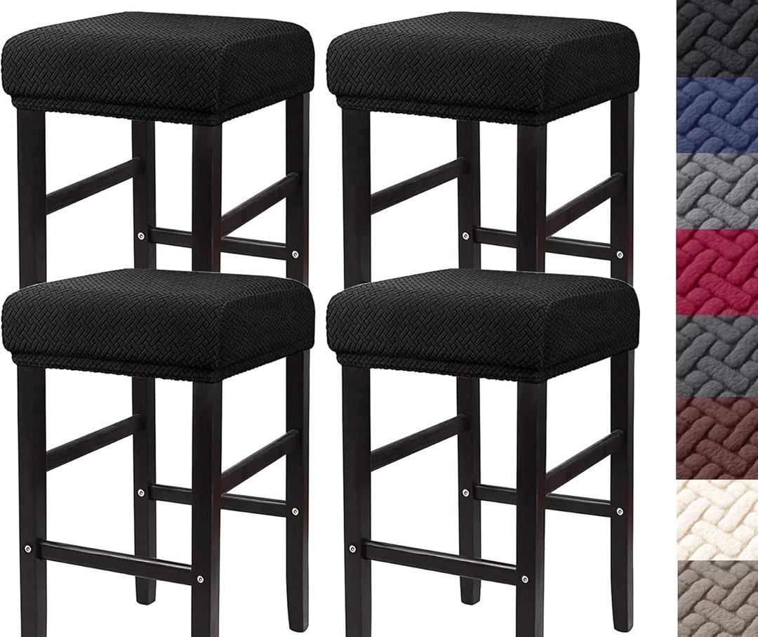 HFCNMY Stool Covers Rectangle,4 Pack Stretch Rectangle Bar Stool Covers Jacquard Vanity Stool Cover Washable Counter Stool Covers Bar Stool Seat Covers Saddle Seat Cover with Elastic Bands Black