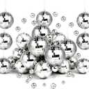 37 Pcs Mini Disco Mirror Ball Ornaments, Silver Disco Mirror Ball, Fun Silver Hanging for Party Decoration, Christmas Tree Ornaments Disco Ball Cup Toppers Wedding Birthday Party Festive Dance