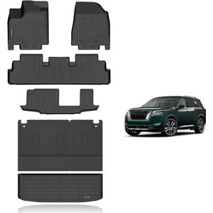 KELCSEECS Floor Mats & Cargo Liner with Seatback Mats Custom for Nissan Pathfinder 2022-2026 8 Seat,All Weather Protection TPE Floor Liners Full Set Pathfinder Accessories Black