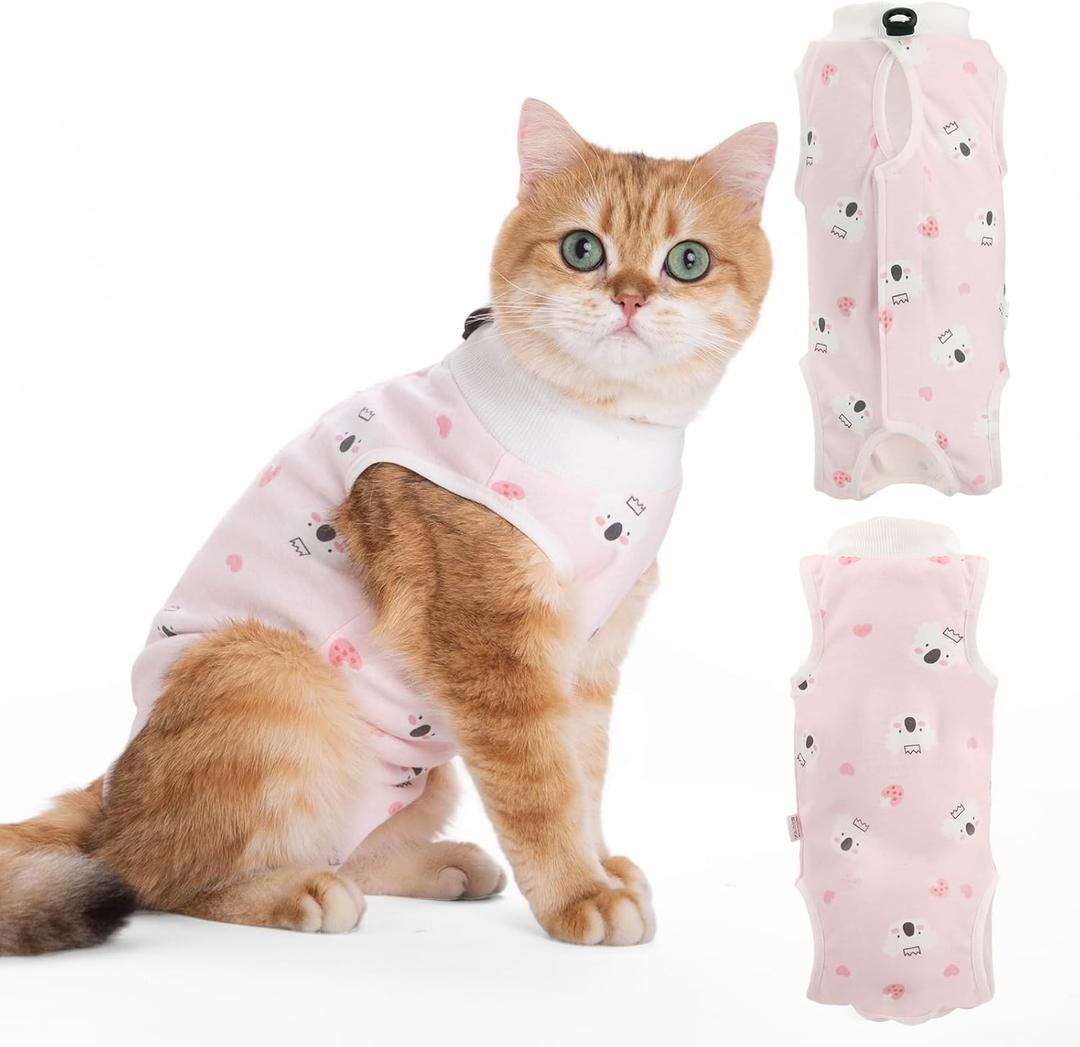 Cat Recovery Suit Female, Kitten Onesie for Cats After Surgery, Breathable Soft Elastic Cat Clothes for Post-Surgery or Skin Diseases Protection,Cone of Shame Alternative (S, Pink Koala)