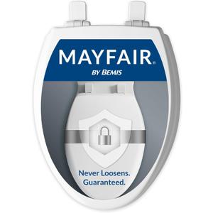 Mayfair Cassel slow close toilet seat, easy clean non-slip premium wood seat, install, made in USA, elongated, white