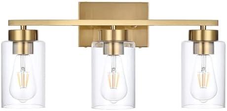 A1A9 3-Light Bathroom Vanity Light, Modern Brushed Gold Wall Lights with Clear Glass Shades, Bathroom Wall Sconce Lamp for Mirror Living Room Bedroom Hallway