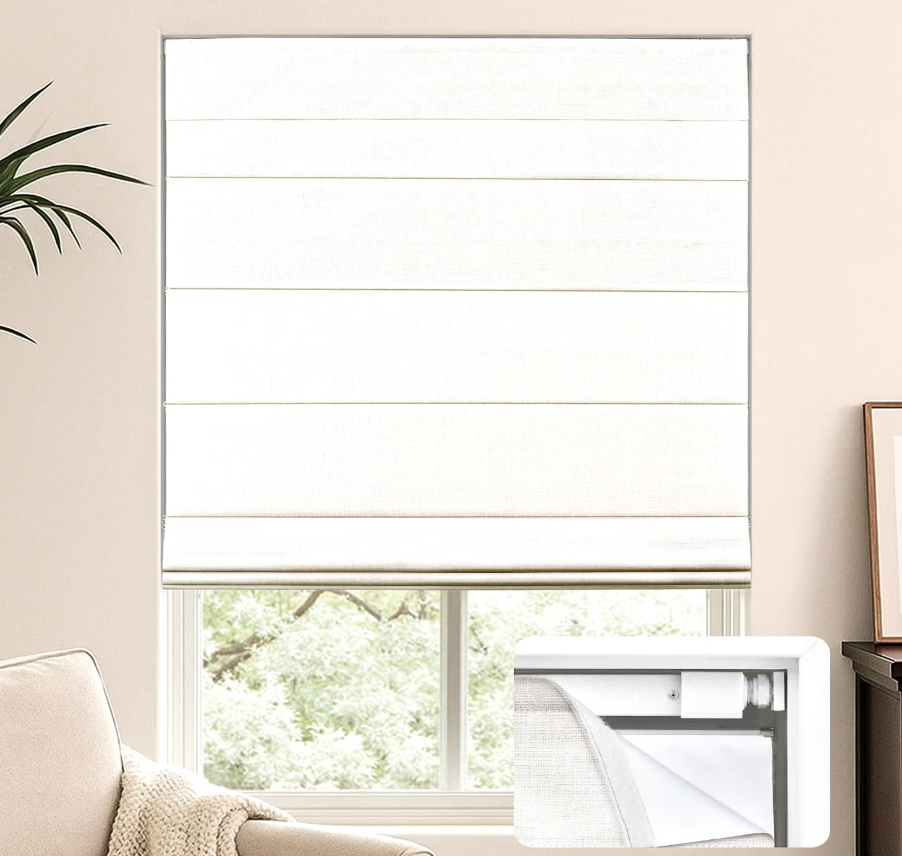 LazBlinds No Drill Cordless Roman Shades for Windows, 34" W x 72" H, White