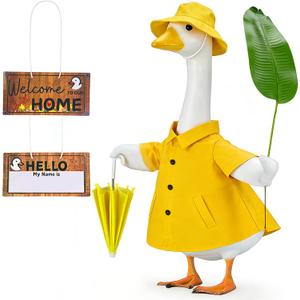 Spring Porch Goose Raincoat Outfits for 23 inch Geese Statue, 5 Pcs Clothes Raincoat Umbrella Hat Personalized Sign Leaf, Garden Outdoor Yard Lawn Patio Decor