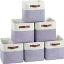 Cube Storage Baskets 1 Pack, 11x11 inch Foldable Cube Storage Bins with Leather Handles for Shelf Closet Nursery Toys (White/ Purple)