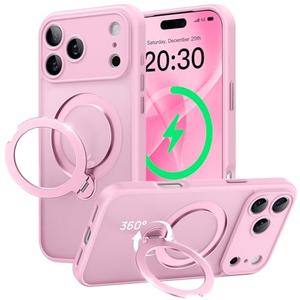 Peerock 360° Spin Magnetic Stand for iPhone 17 Pro Case, [Fit for MagSafe][Military Protection][Full Camera Protection] Adjustable Kickstand iPhone Case for iPhone 17 Pro 6.3", Pink