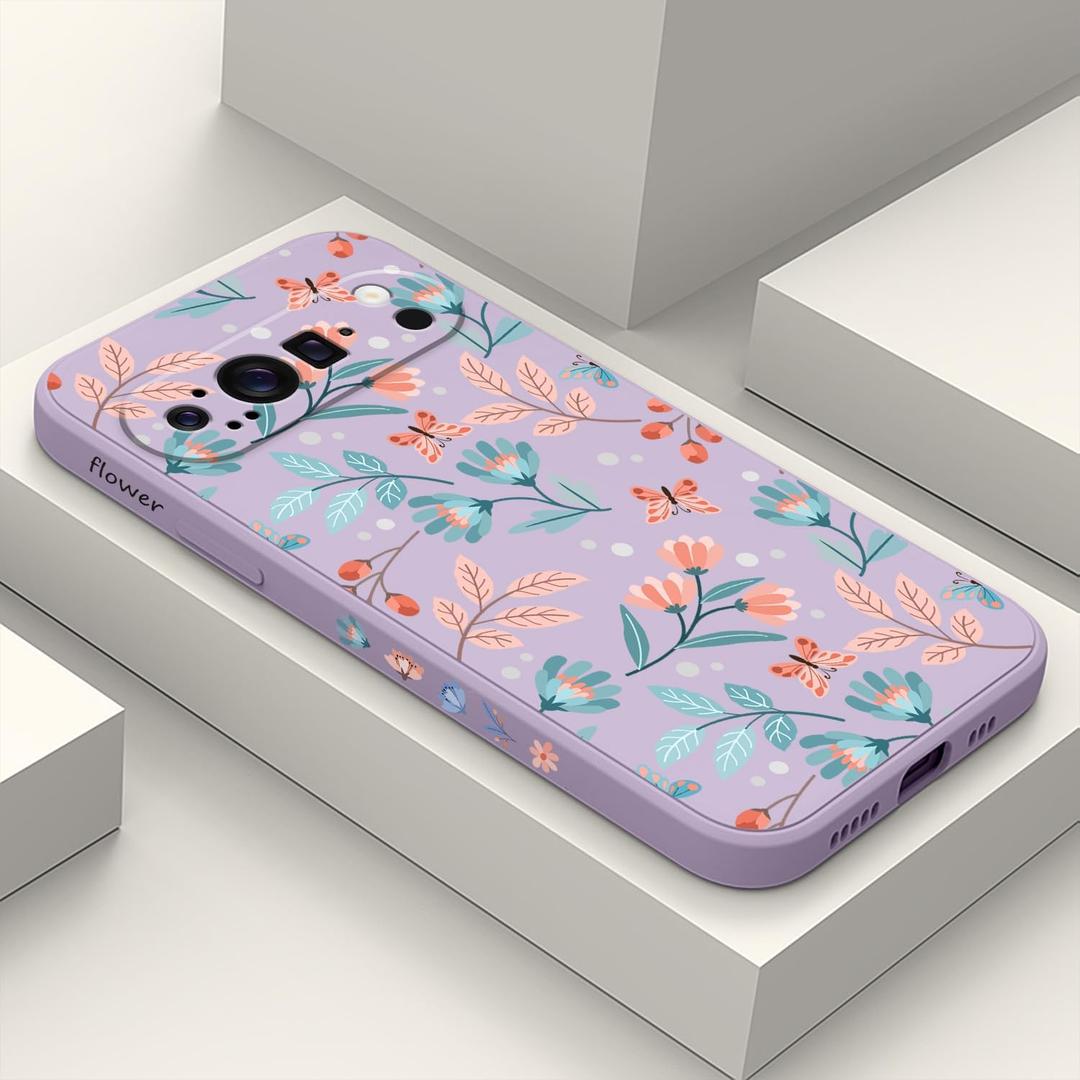 for Google Pixel 9 Pro Case, Liquid Silicone Slim Anti Fingerprint Phone Cover for Pixel 9 Pro 6.3", Leaf Purple