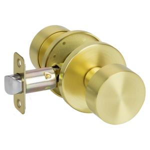 HOSOM Gold Door Knobs with Lock and Key, Keyed Entry Door Knob Interior, Exterior Door Lock for Bedroom and Bathroom, Round Door Handle with Key for Commercial and Residential Area, Satin Brass 1 Pack