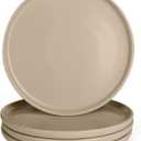 Amazon Basics Glazed Stoneware Dinner Plates, Ceramic 4-Piece Set, Microwave and Dishwasher-Safe, 10.5 in., Linen Gray