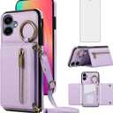 Asuwish Compatible with Samsung Galaxy A06 5G Wallet Case with Tempered Glass Screen Protector and Crossbody Shoulder Strap Buckle Card Holder Cell Phone Cover for Ao6 A 06 4G LTE Women Girls Purple