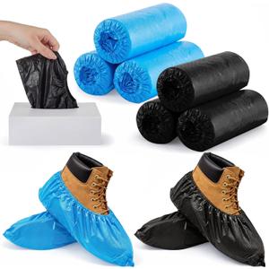 Mepase 50 Pairs Waterproof Shoe Covers Non Slip Disposable Shoe Covers Bulk Heavy Duty Large Thick Boots Cover with White Box for Home Office Medical Cleaning, up to Size 18, Blue and Black