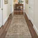 HUGEAR 2x6 Runner Rug Hallway Vintage Brown Machine Washable Retro Floral Low Pile Carpet Vacuumable Distressed Long Throw Rug Bedroom Office Bathroom Kitchen Laundry Non Slip Soft Lightweight