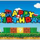 72x43inch Fabric Birthday Video Game Backdrop Super Adventure Photography Background Cartoon Gold Coin Party Decorations Photo Banner Props (Blue)