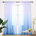 HUTO Ombre Sheer Curtain Gradient Semi Window Curtain for Girls Room Nursery Light Blue (95 inches, Set of 1 Panel)