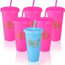 Birthday Squad Cups 24 oz Party Tumblers Plastic Tumblers with Lid and Straw for 20th 30th 40th 50th 60th Birthday Decorations Favor for Women Girls Adults(Blue, Rose Red,6 Pcs)