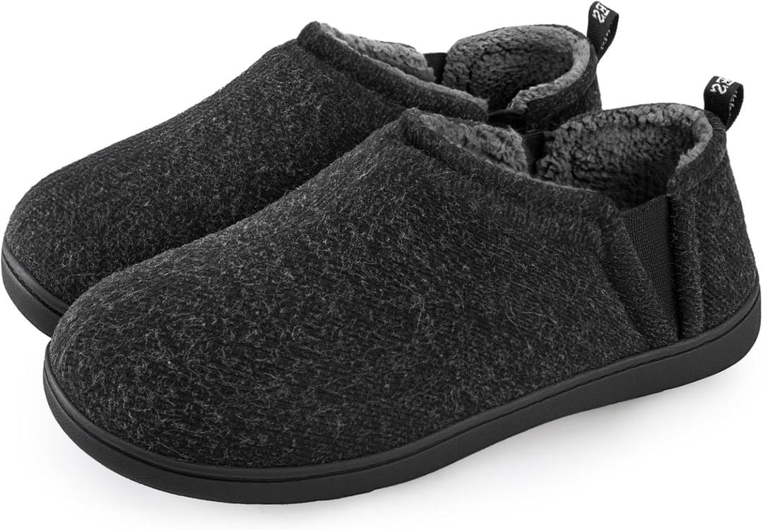 Snug Leaves Men's Faux Wool Slippers Comfy Warm Winter House Shoes with Elastic Gores (11-12, Dark Gray)