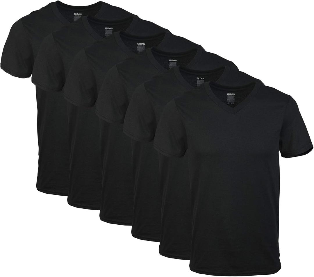 Gildan Men's V-Neck T-Shirts, Multipack, Style G1103 (Large, Black (6-pack))