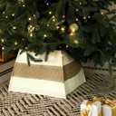 Soulchen Boho White Christmas Tree Collar, 28 x 9 Inch Square Woven Christmas Tree Skirts for Artificial Trees, Rustic Xmas Burlap Base Covers Ring Skirt for Holiday Decorations Indoor Home Decor