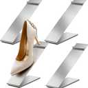 Therwen 4 Pcs Gold Shoe Display Stand Shoe Rack Stainless Steel Golden Metal Riser High Heel Display Rack Holder for Home Shopping Malls (Shape V,Silver)