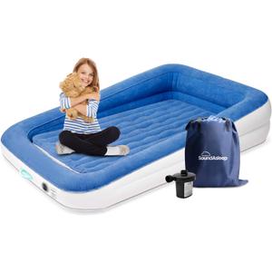 SoundAsleep Products Dream Series Kids Air Mattress Includes High Speed External Pump - Extra Tall Safety Bumpers - Portable, Toddler Blow up Bed for Kids (Blue)