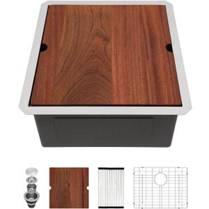 Sarlai 21 Undermount Kitchen Sink - 21"x19" Undermount Bar Sink Ledge Workstation Single Bowl 16 Gauge Stainless Steel RV Bar Prep Small Kitchen Sinks Basin, 21"x19"x10"