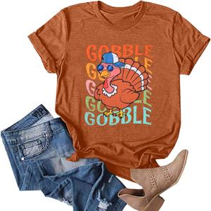 Thanksgiving Shirt for Women Gobble Gobble T-Shirts Funny Turkey Graphic Tee Turkey Day Thanksgiving Tee Top (XL)