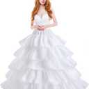 Women's Crinoline Petticoat Underskirt 4 Hoops Skirt 5 Ruffles Layers Ball Gown Half Slips for Wedding Bridal Dress White