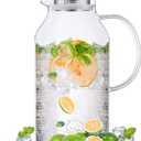 2.6 Liter 88 oz Glass Pitcher with Lid and Spout, Glass Water Carafe for Hot/Cold Water, Iced Tea Pitcher, Large Pitcher for Coffee, Juice and Homemade Beverage (87.9 Ounces)